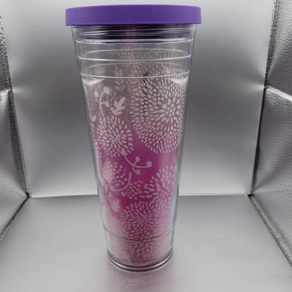 Starbucks 2012 Dandelion Blossom Pink Cup Tumbler 24 oz‎ Replaced Purple Lid